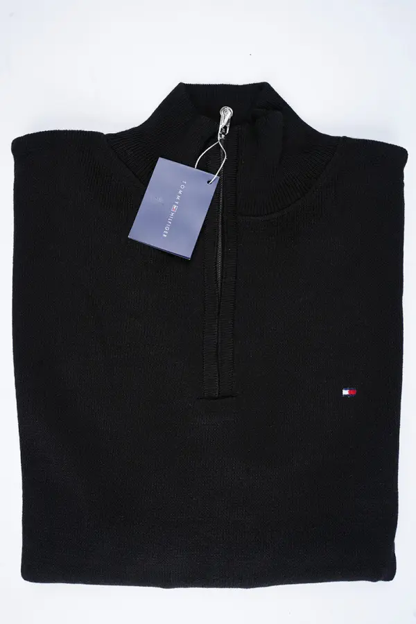 tricot Tommy Demi zip 100 % coton Ref-1G9NV1 ( Noir )