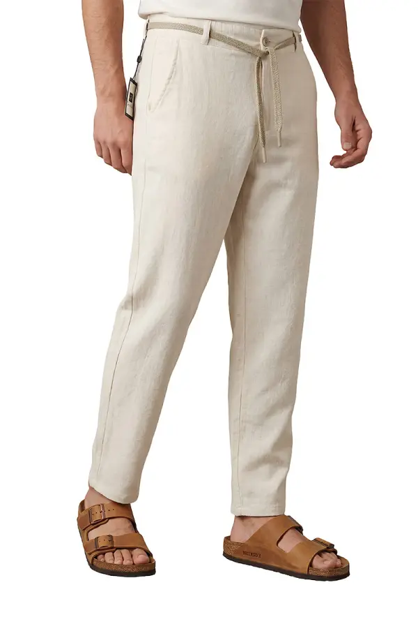 Pantalon Massimo dutti en 100 % Lin Relaxed Fit ( Beige ) Ref-LN722FR