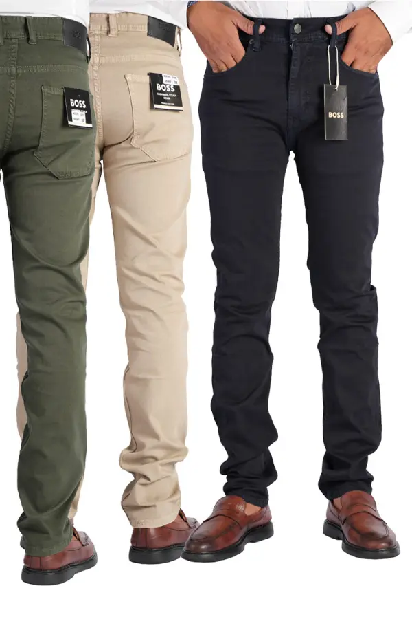 Pack de 3 Pantalons en toile piqué léger 100% coton Coupe Normal Ref-BP3661N9 ( Biege + Noir + Vert Royale )